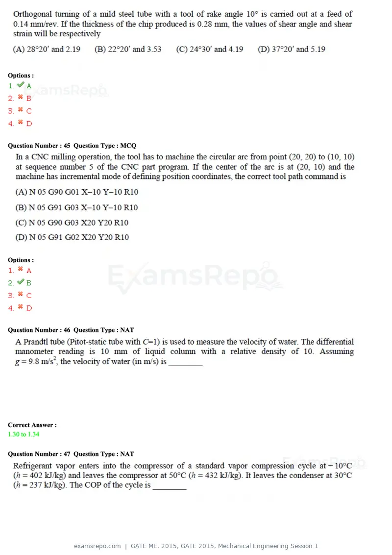 GATE ME 2015 question paper, GATE 2015, Mechanical Engineering Session 1, page 64 of 70