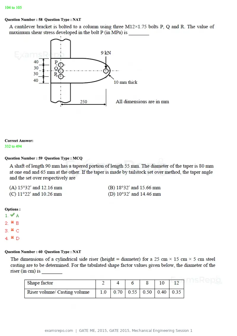 GATE ME 2015 question paper, GATE 2015, Mechanical Engineering Session 1, page 68 of 70
