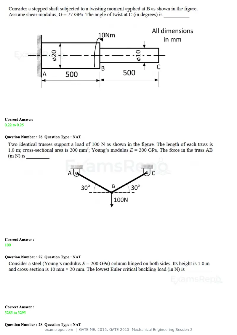 GATE ME 2015 question paper, GATE 2015, Mechanical Engineering Session 2, page 11 of 70