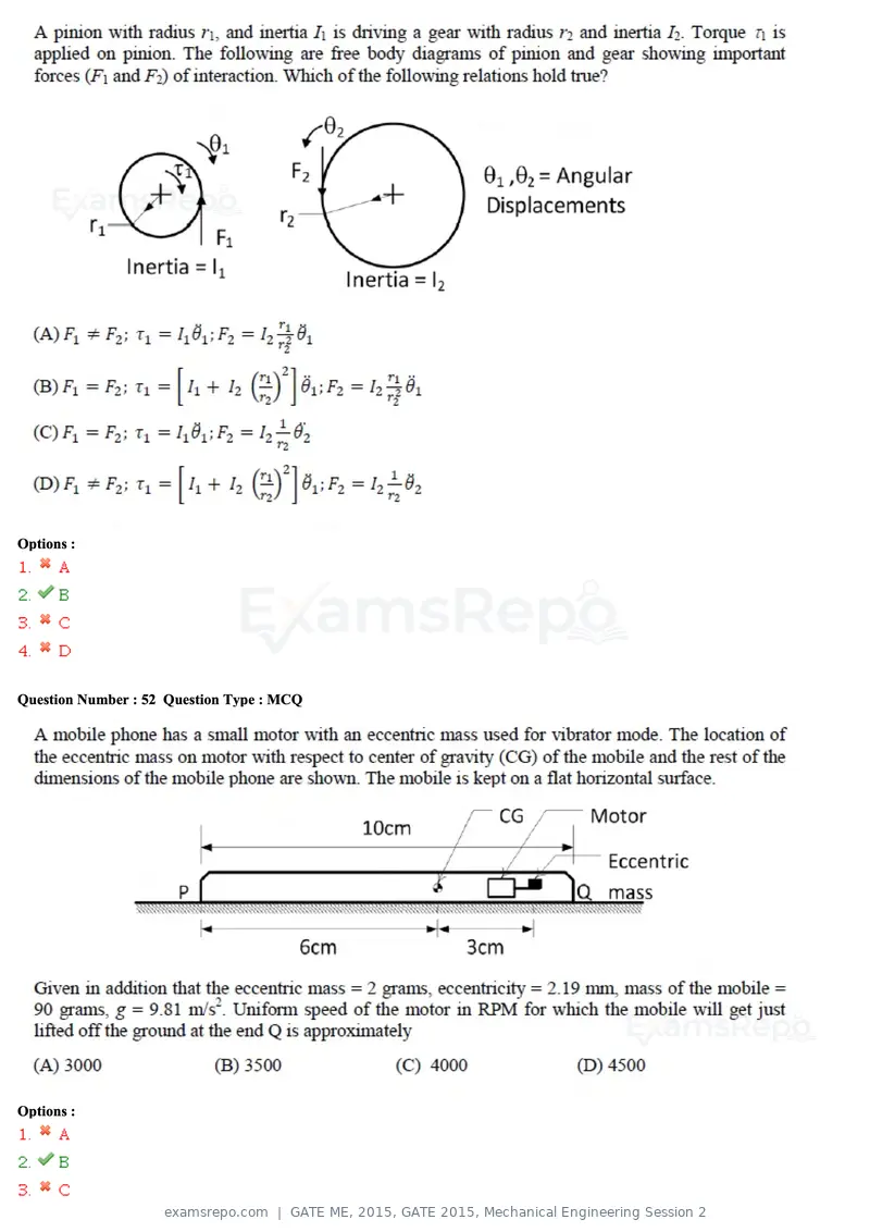 GATE ME 2015 question paper, GATE 2015, Mechanical Engineering Session 2, page 20 of 70