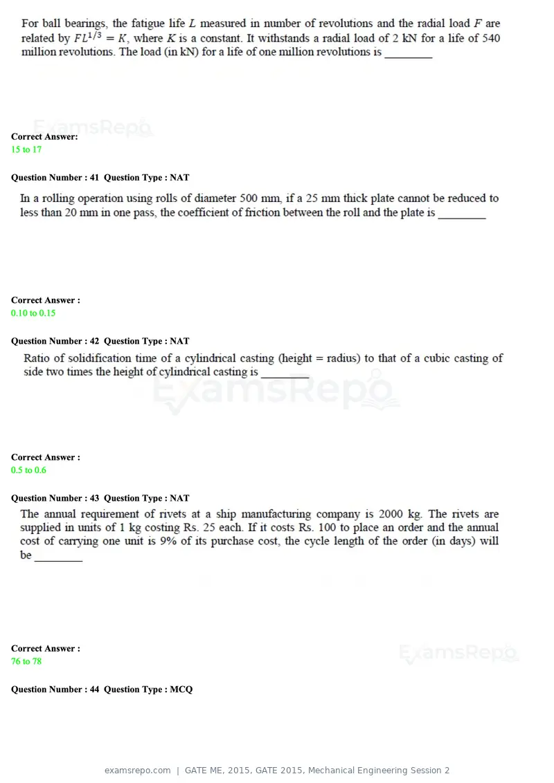 GATE ME 2015 question paper, GATE 2015, Mechanical Engineering Session 2, page 63 of 70