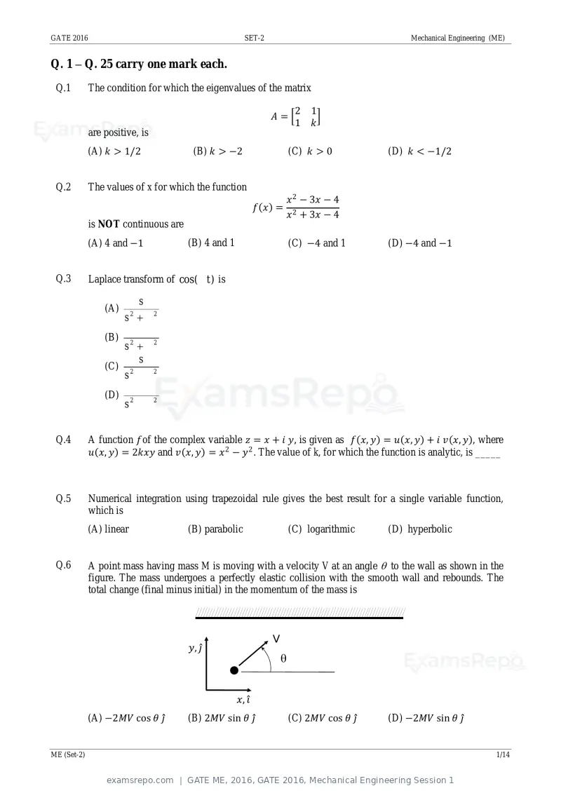 GATE ME 2016 question paper, GATE 2016, Mechanical Engineering Session 1, page 19 of 52