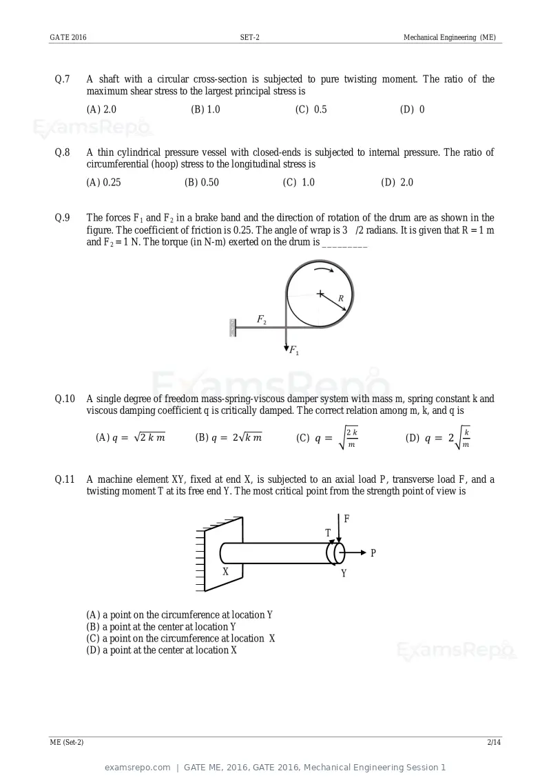 GATE ME 2016 question paper, GATE 2016, Mechanical Engineering Session 1, page 20 of 52