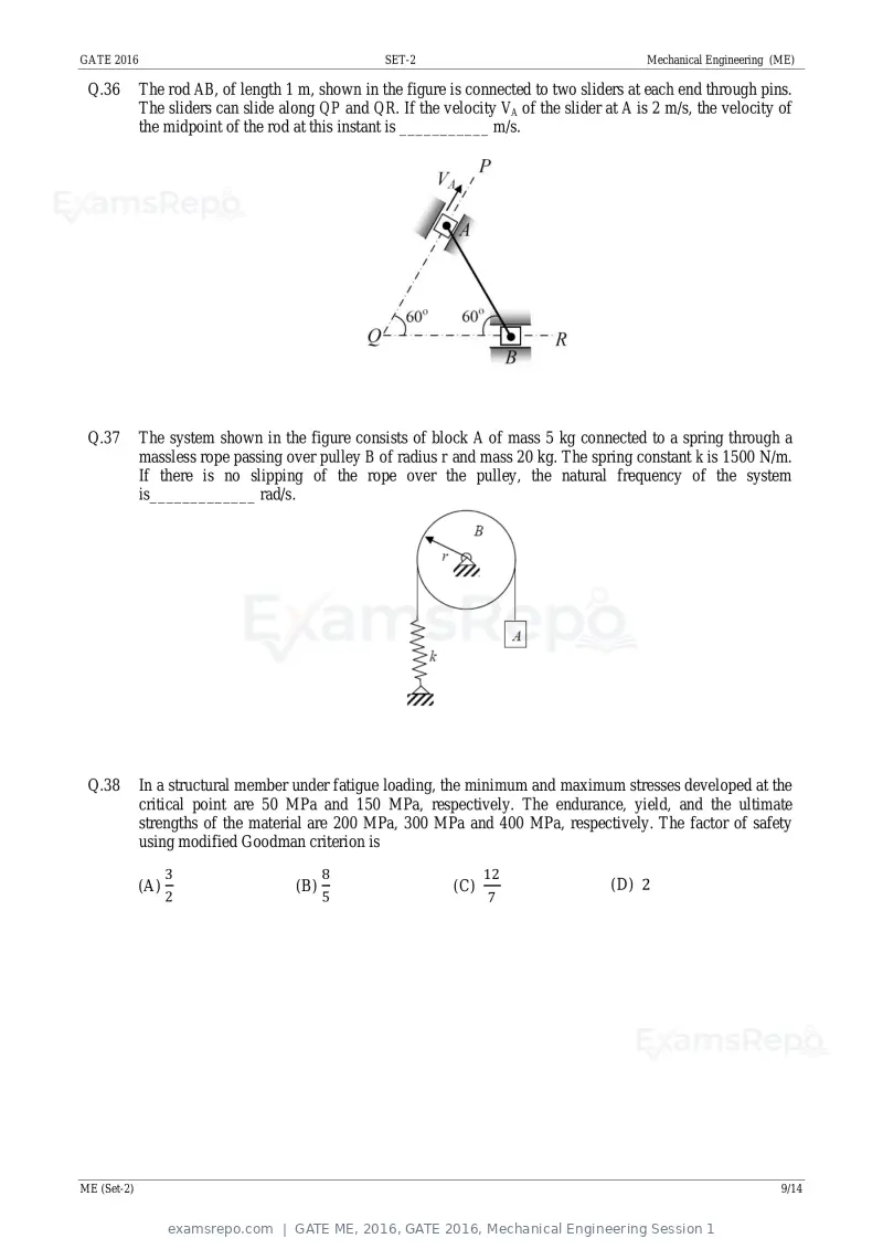 GATE ME 2016 question paper, GATE 2016, Mechanical Engineering Session 1, page 27 of 52