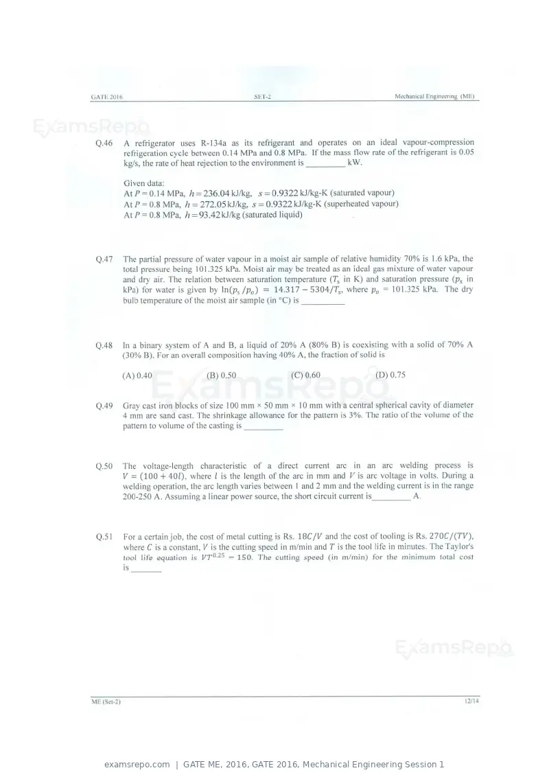 GATE ME 2016 question paper, GATE 2016, Mechanical Engineering Session 1, page 30 of 52