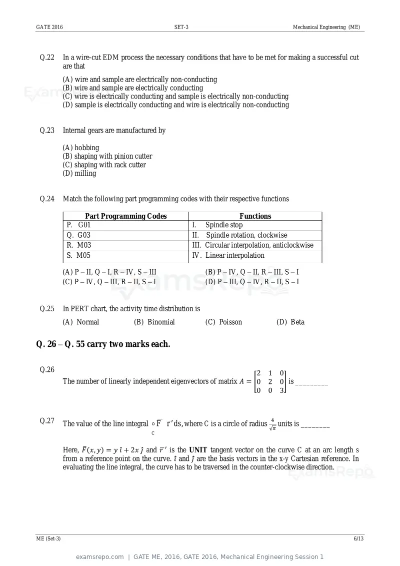 GATE ME 2016 question paper, GATE 2016, Mechanical Engineering Session 1, page 43 of 52