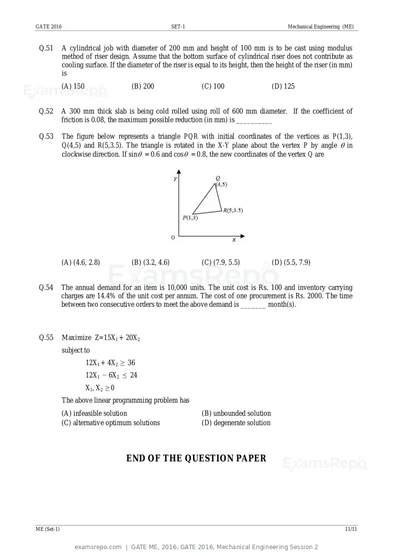 GATE ME 2016 question paper, GATE 2016, Mechanical Engineering Session 2, page 13 of 52