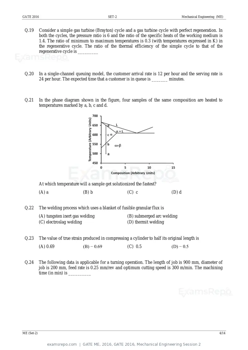 GATE ME 2016 question paper, GATE 2016, Mechanical Engineering Session 2, page 22 of 52