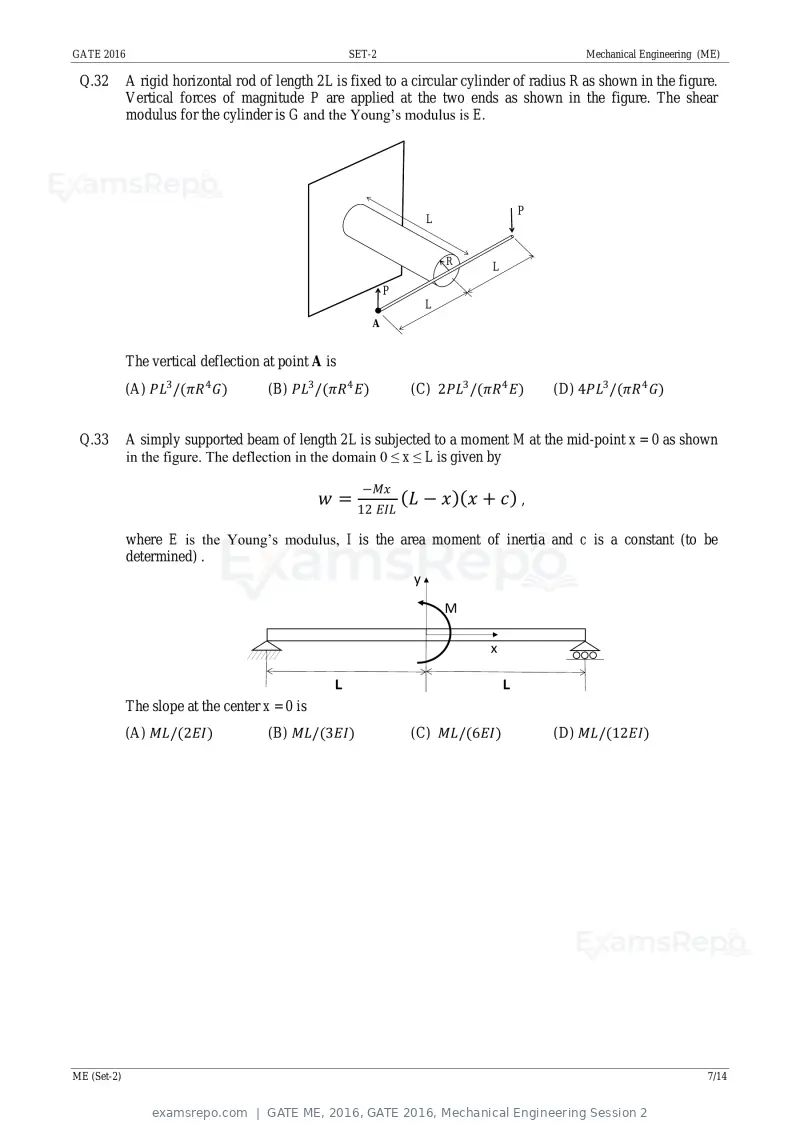 GATE ME 2016 question paper, GATE 2016, Mechanical Engineering Session 2, page 25 of 52