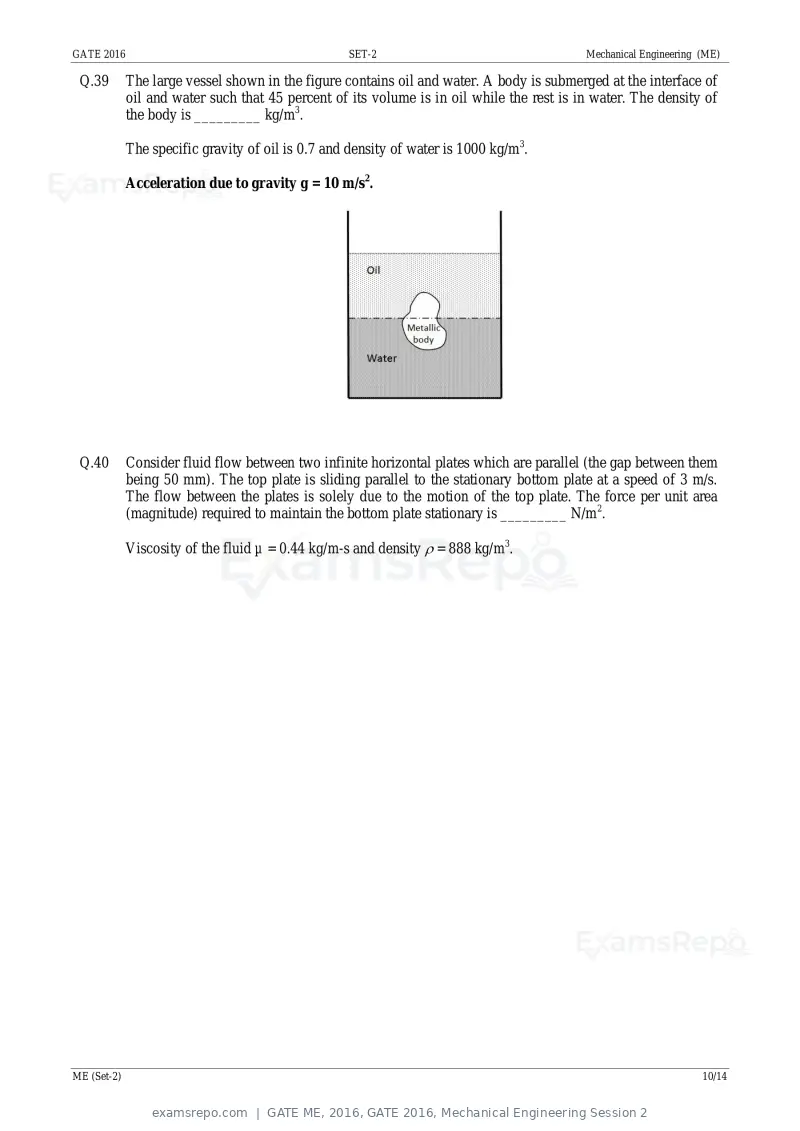 GATE ME 2016 question paper, GATE 2016, Mechanical Engineering Session 2, page 28 of 52