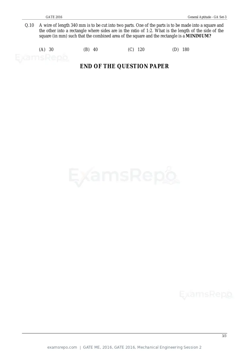 GATE ME 2016 question paper, GATE 2016, Mechanical Engineering Session 2, page 37 of 52
