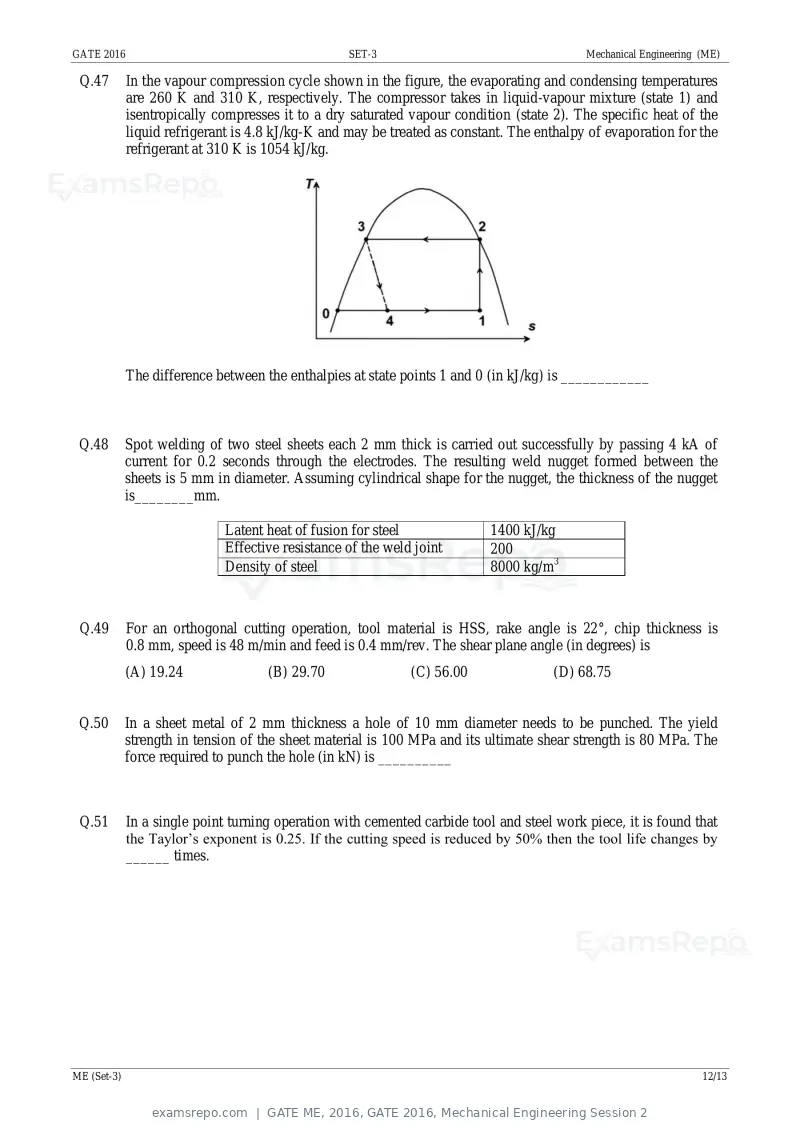 GATE ME 2016 question paper, GATE 2016, Mechanical Engineering Session 2, page 49 of 52