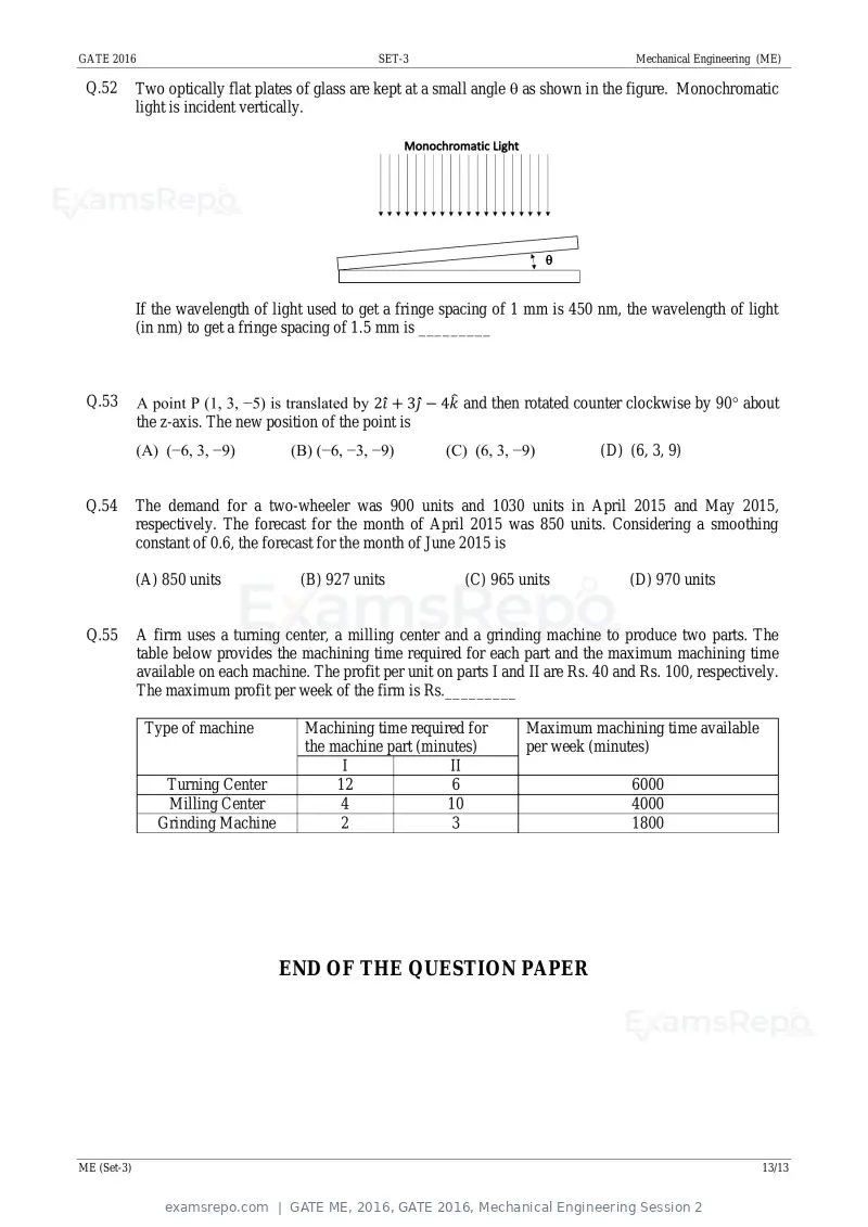 GATE ME 2016 question paper, GATE 2016, Mechanical Engineering Session 2, page 50 of 52