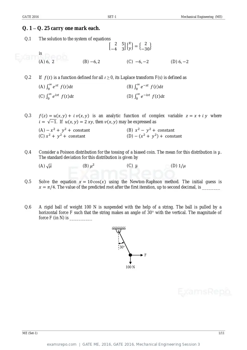GATE ME 2016 question paper, GATE 2016, Mechanical Engineering Session 3, page 3 of 52