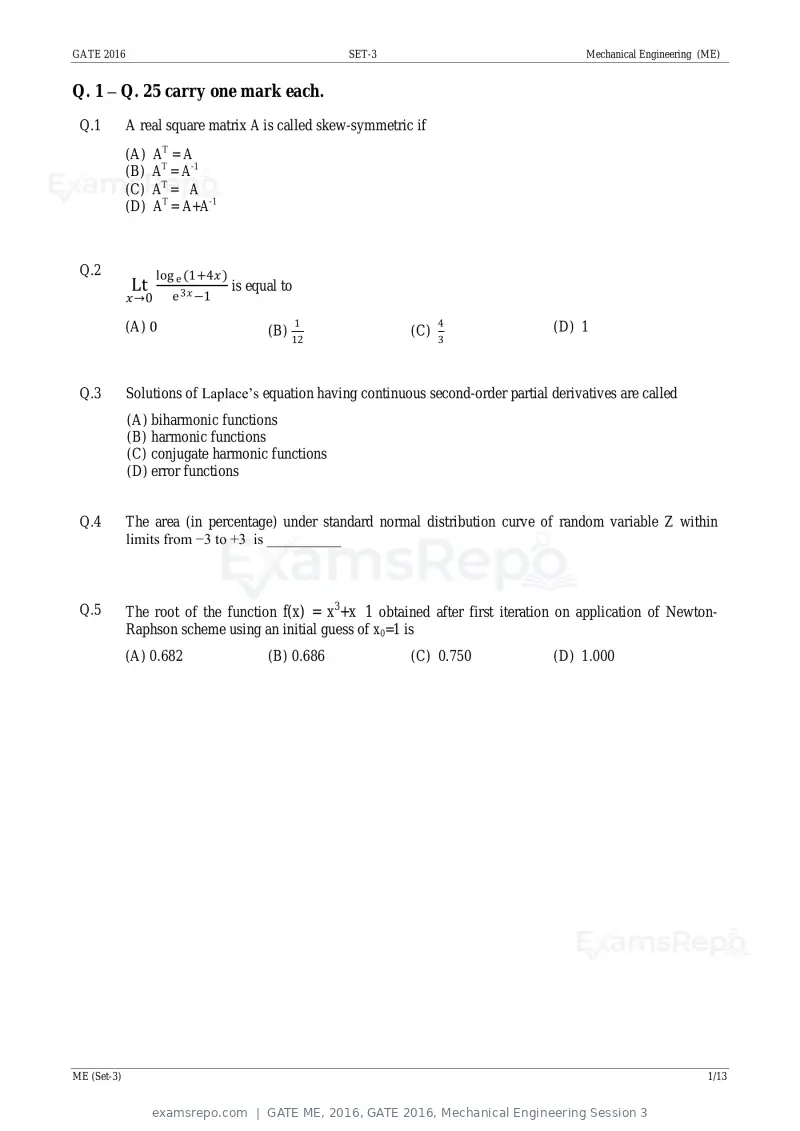 GATE ME 2016 question paper, GATE 2016, Mechanical Engineering Session 3, page 38 of 52
