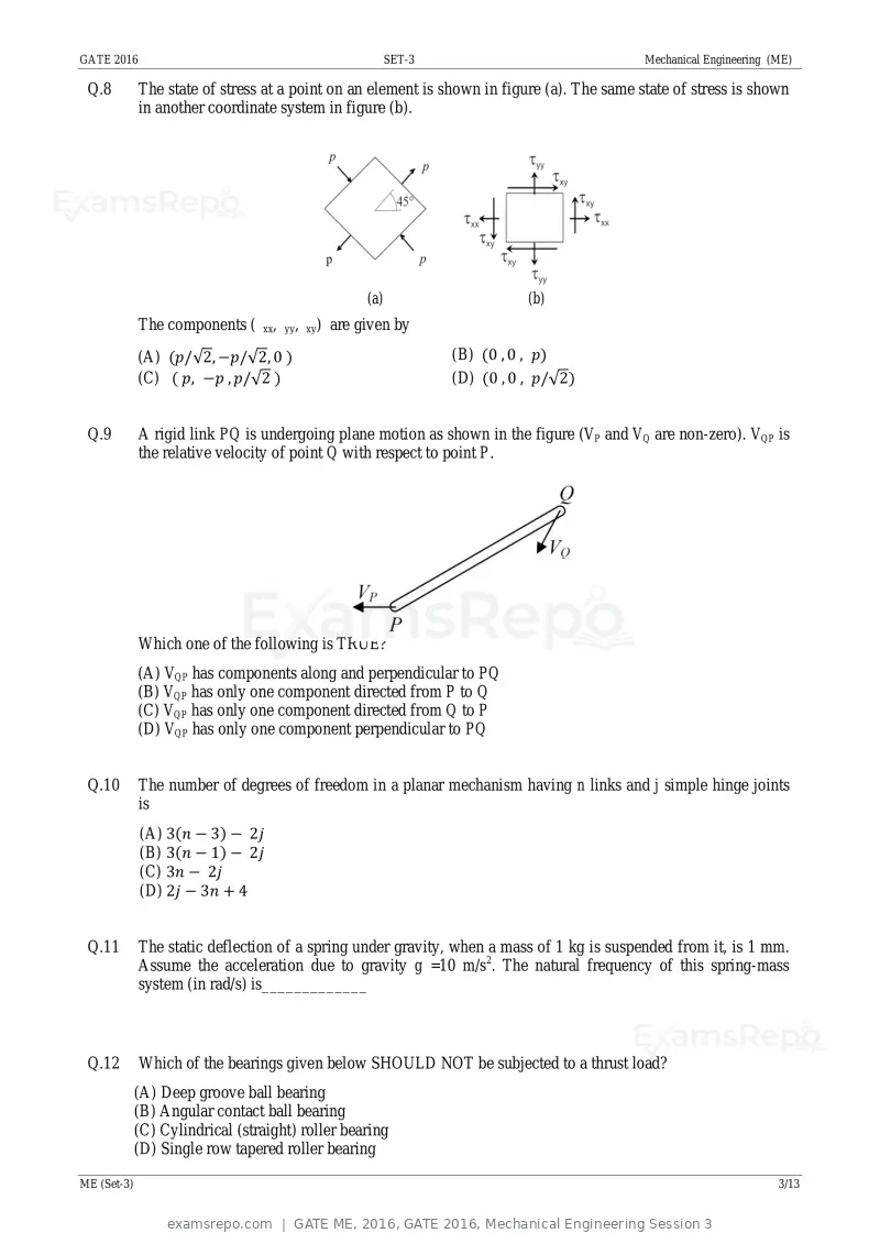 GATE ME 2016 question paper, GATE 2016, Mechanical Engineering Session 3, page 40 of 52