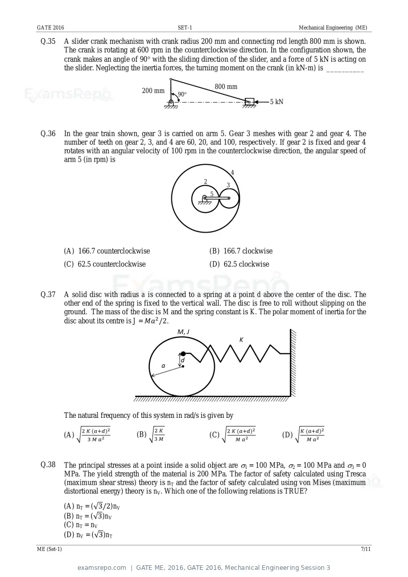 GATE ME 2016 question paper, GATE 2016, Mechanical Engineering Session 3, page 9 of 52