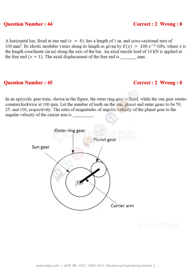 GATE ME 2017 question paper, GATE 2017, Mechanical Engineering Session 1, page 13 of 21