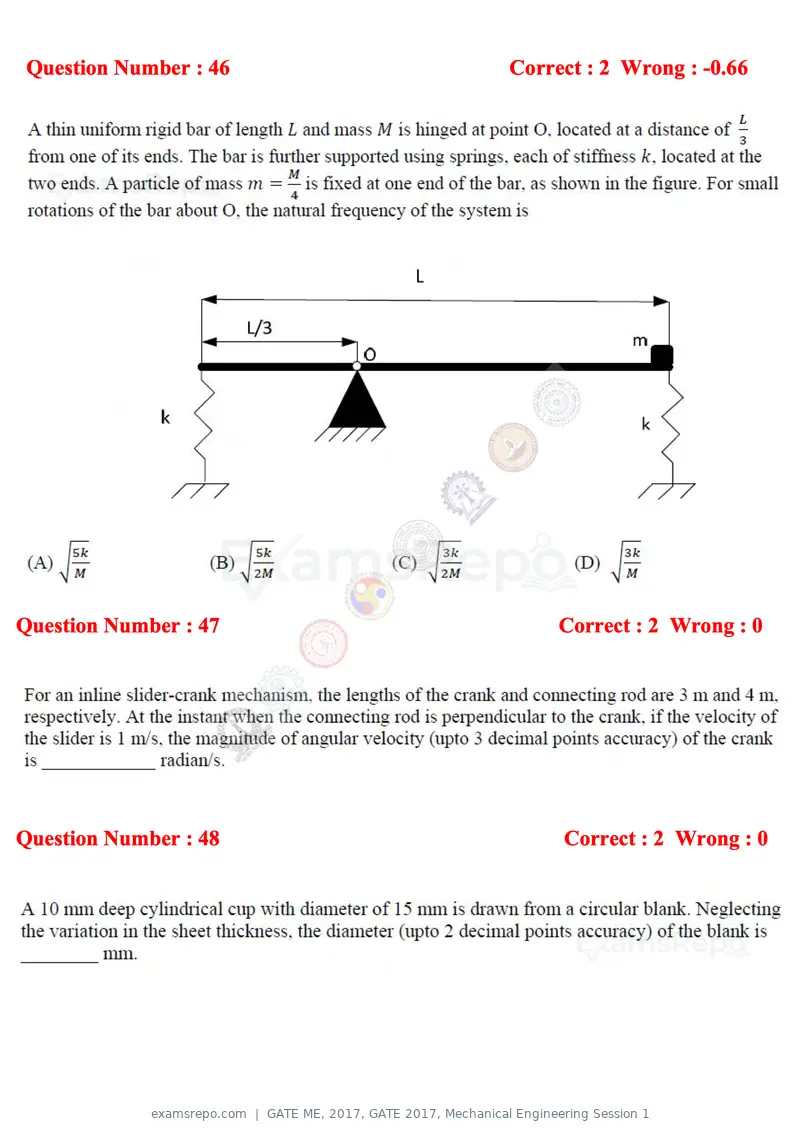 GATE ME 2017 question paper, GATE 2017, Mechanical Engineering Session 1, page 14 of 21