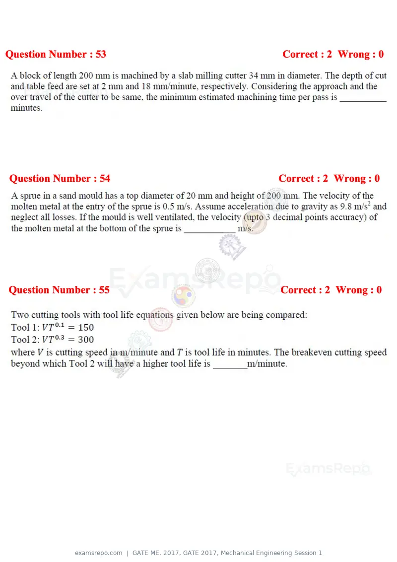 GATE ME 2017 question paper, GATE 2017, Mechanical Engineering Session 1, page 16 of 21