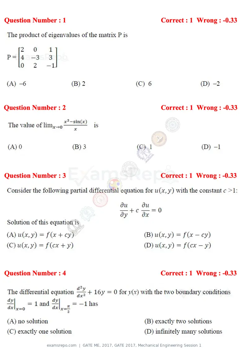 GATE ME 2017 question paper, GATE 2017, Mechanical Engineering Session 1, page 2 of 21