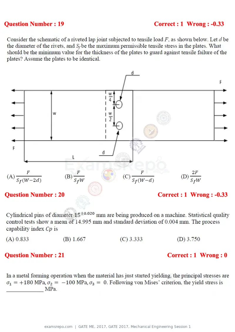 GATE ME 2017 question paper, GATE 2017, Mechanical Engineering Session 1, page 6 of 21