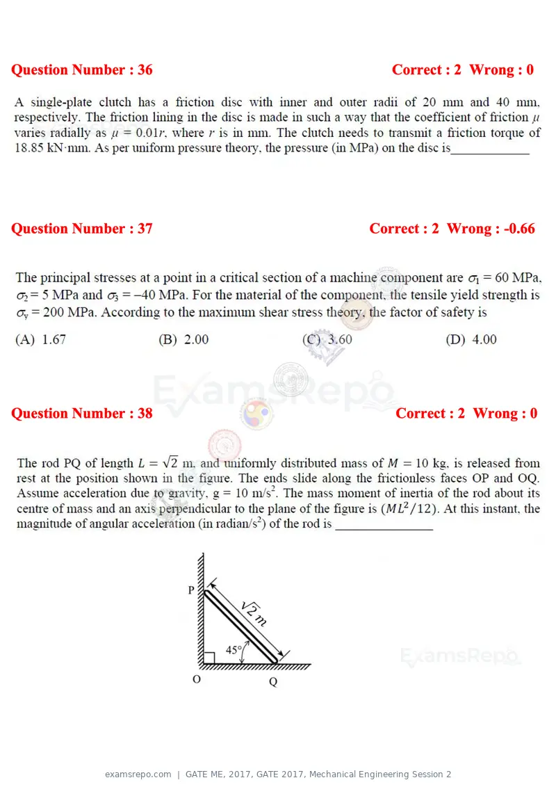 GATE ME 2017 question paper, GATE 2017, Mechanical Engineering Session 2, page 11 of 21