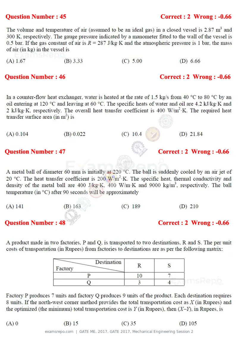 GATE ME 2017 question paper, GATE 2017, Mechanical Engineering Session 2, page 14 of 21