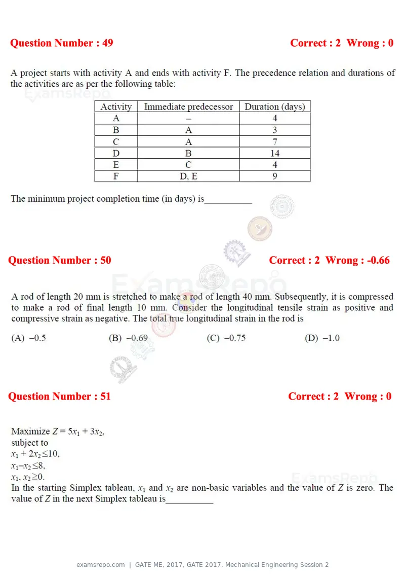 GATE ME 2017 question paper, GATE 2017, Mechanical Engineering Session 2, page 15 of 21