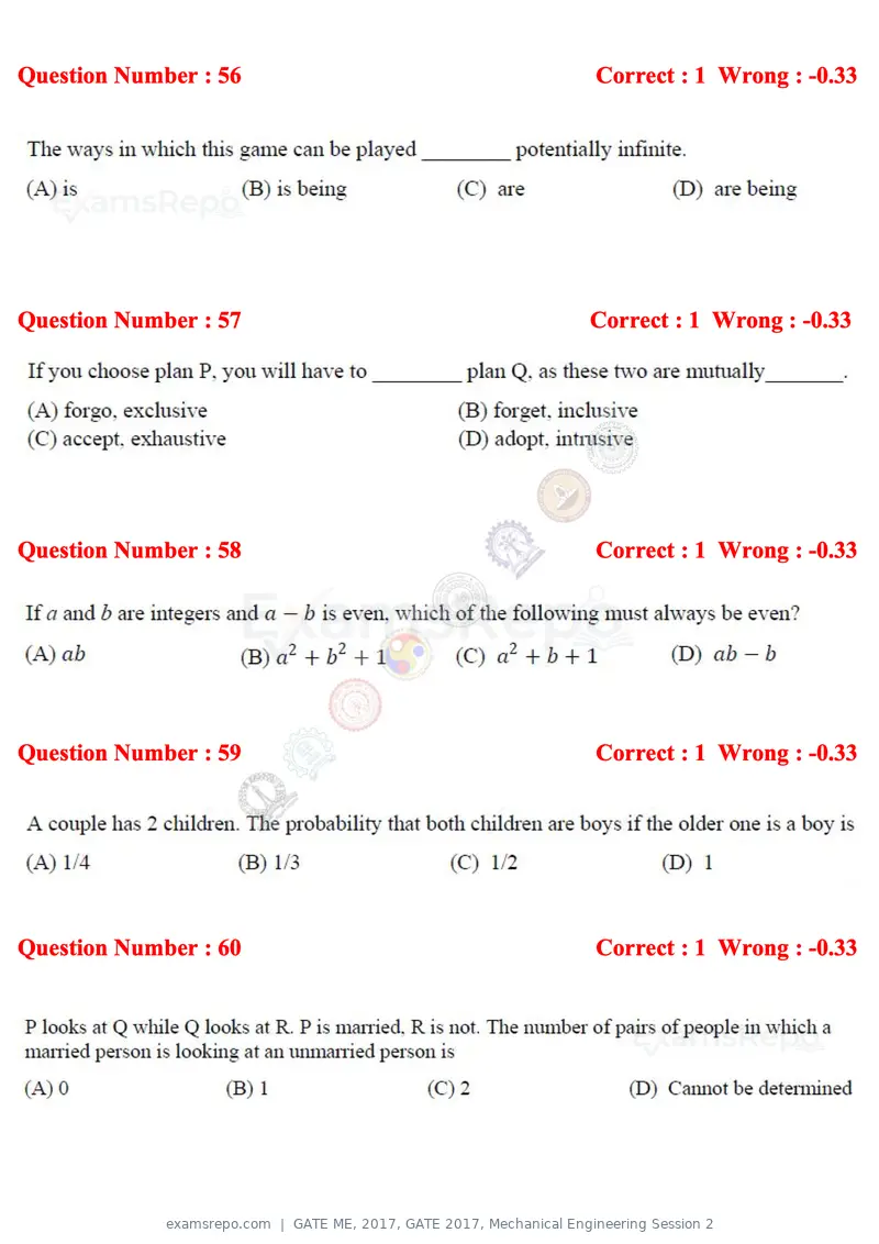 GATE ME 2017 question paper, GATE 2017, Mechanical Engineering Session 2, page 17 of 21
