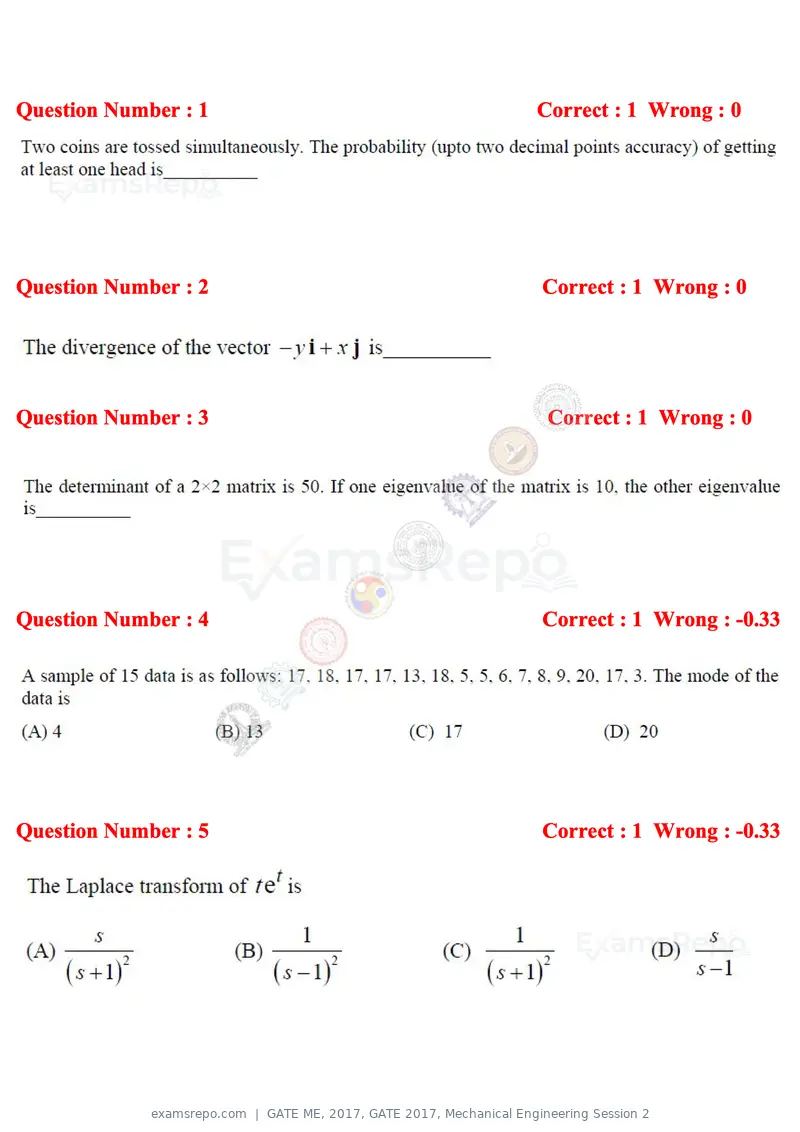 GATE ME 2017 question paper, GATE 2017, Mechanical Engineering Session 2, page 2 of 21