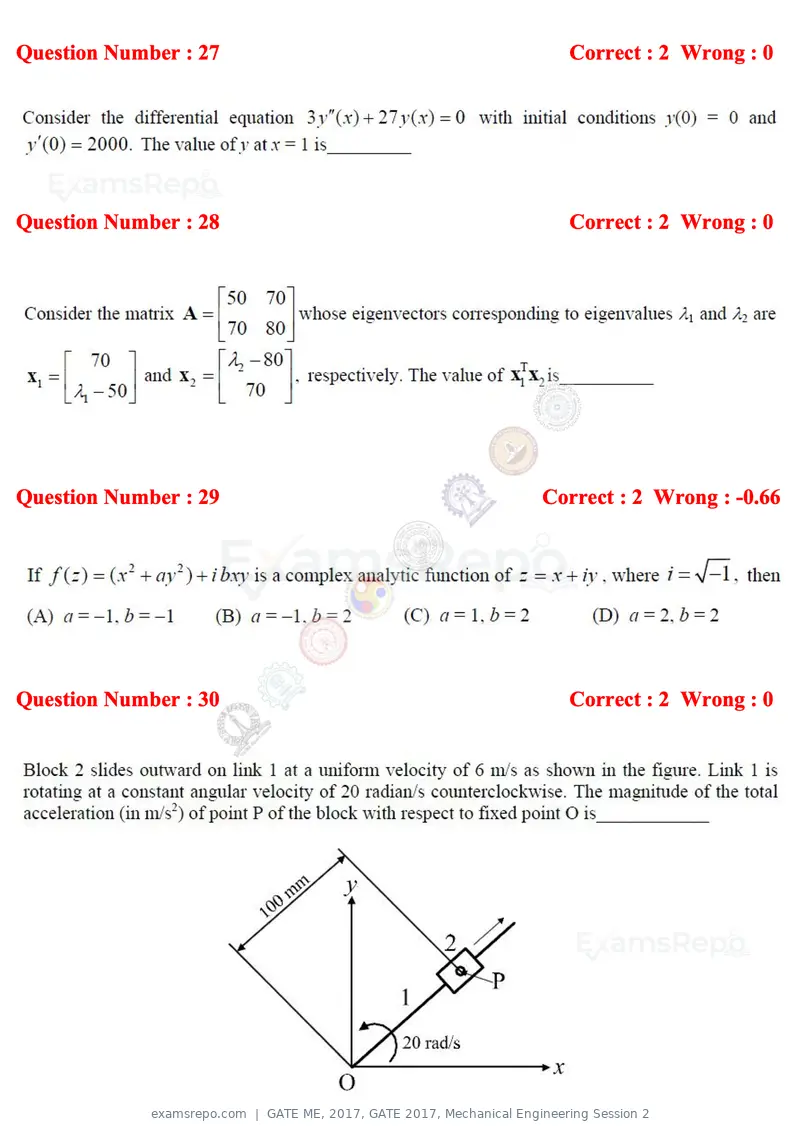 GATE ME 2017 question paper, GATE 2017, Mechanical Engineering Session 2, page 8 of 21