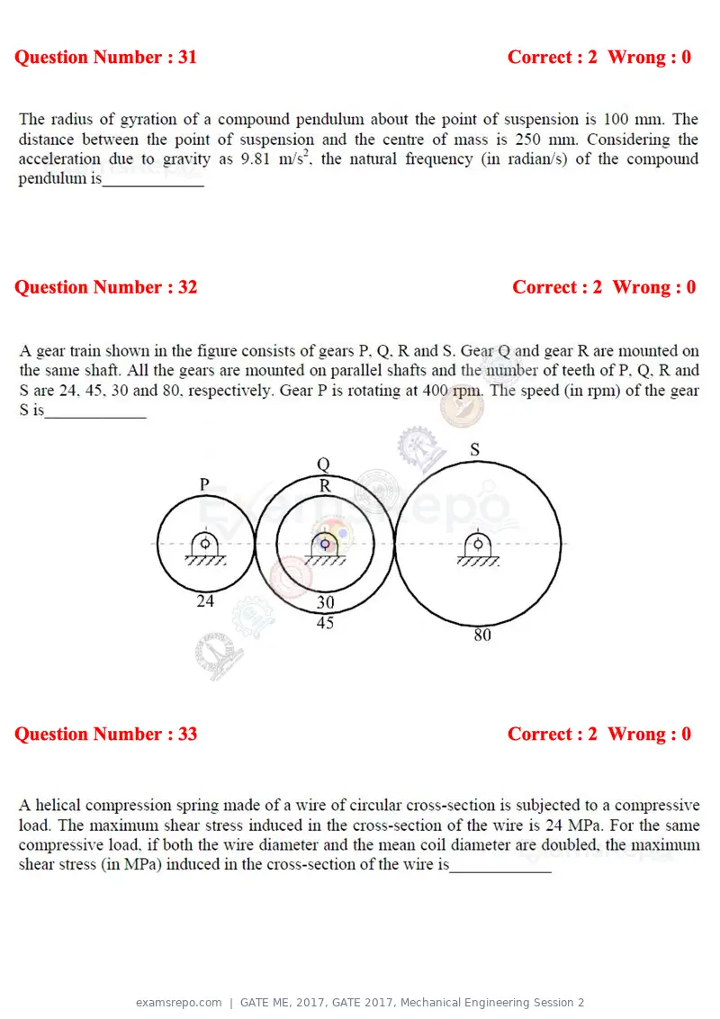 GATE ME 2017 question paper, GATE 2017, Mechanical Engineering Session 2, page 9 of 21