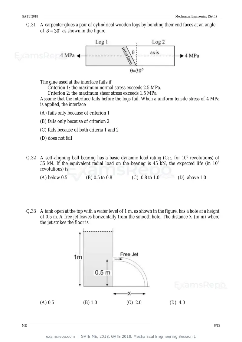 GATE ME 2018 question paper, GATE 2018, Mechanical Engineering Session 1, page 10 of 20