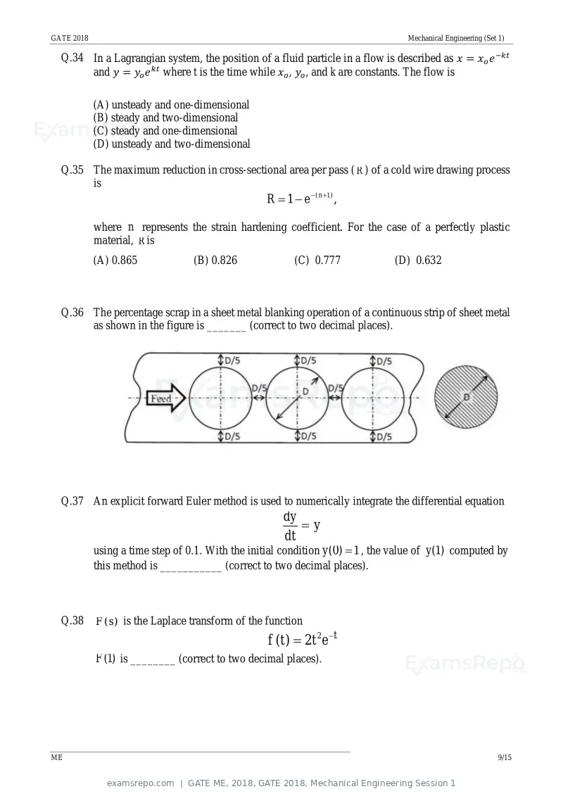 GATE ME 2018 question paper, GATE 2018, Mechanical Engineering Session 1, page 11 of 20