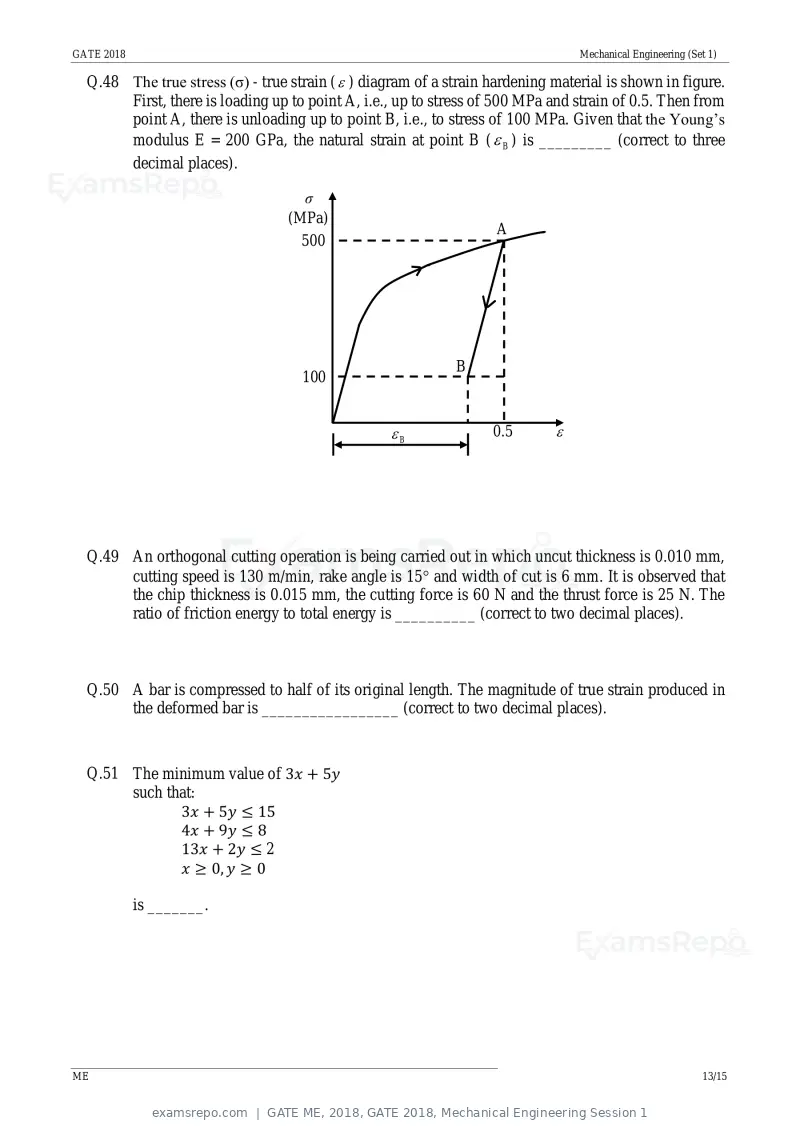 GATE ME 2018 question paper, GATE 2018, Mechanical Engineering Session 1, page 15 of 20