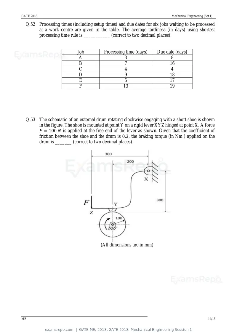GATE ME 2018 question paper, GATE 2018, Mechanical Engineering Session 1, page 16 of 20