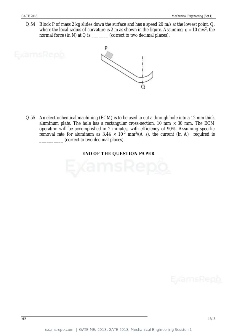 GATE ME 2018 question paper, GATE 2018, Mechanical Engineering Session 1, page 17 of 20