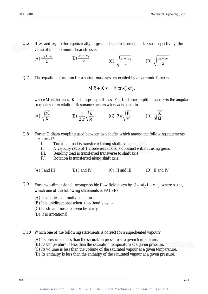 GATE ME 2018 question paper, GATE 2018, Mechanical Engineering Session 1, page 4 of 20