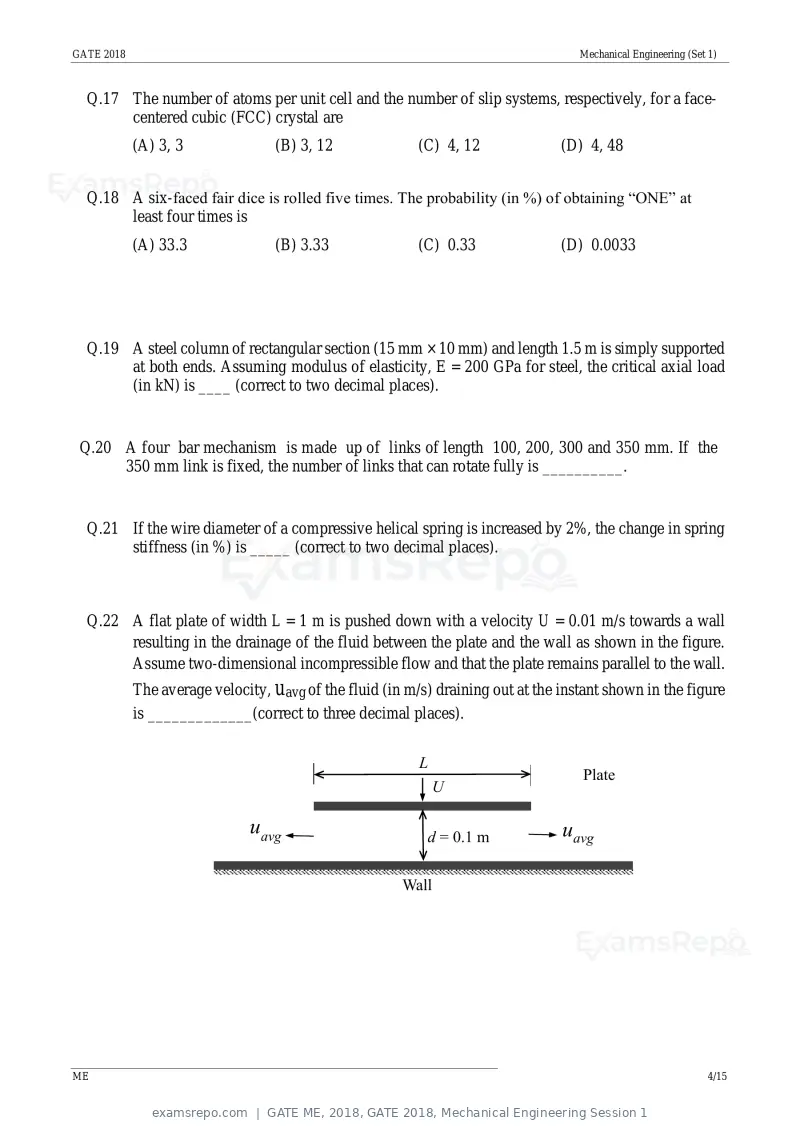 GATE ME 2018 question paper, GATE 2018, Mechanical Engineering Session 1, page 6 of 20