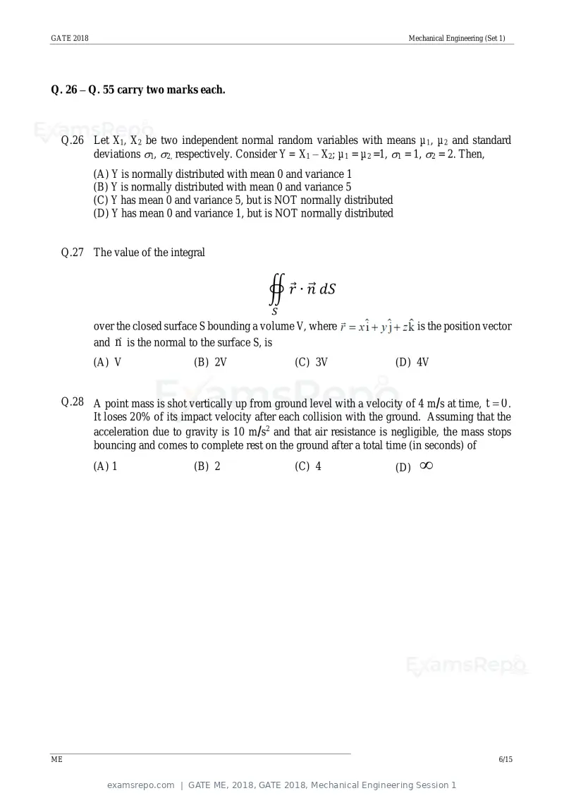 GATE ME 2018 question paper, GATE 2018, Mechanical Engineering Session 1, page 8 of 20