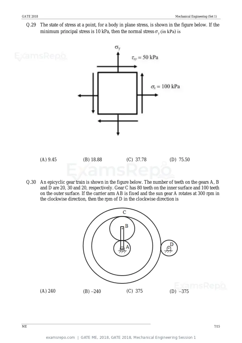 GATE ME 2018 question paper, GATE 2018, Mechanical Engineering Session 1, page 9 of 20