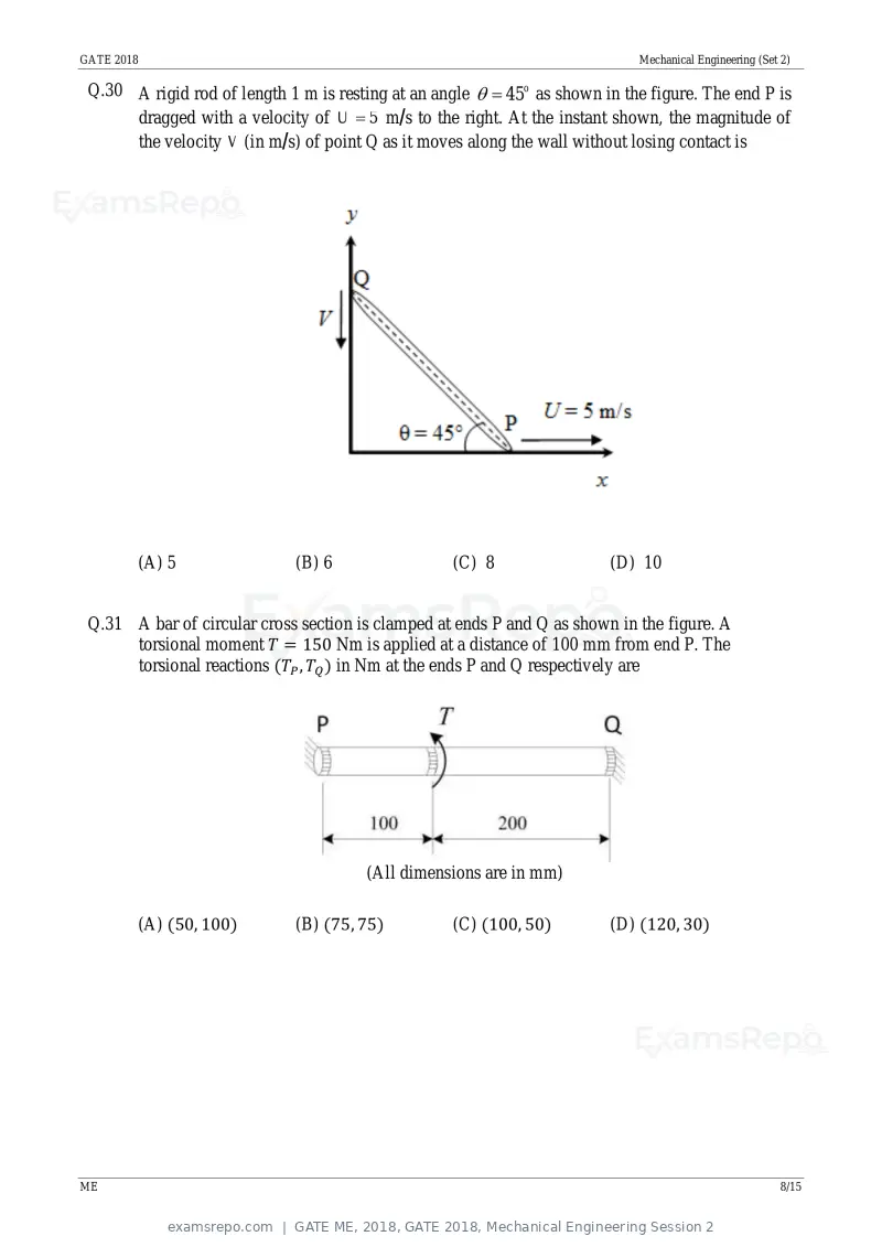 GATE ME 2018 question paper, GATE 2018, Mechanical Engineering Session 2, page 11 of 21