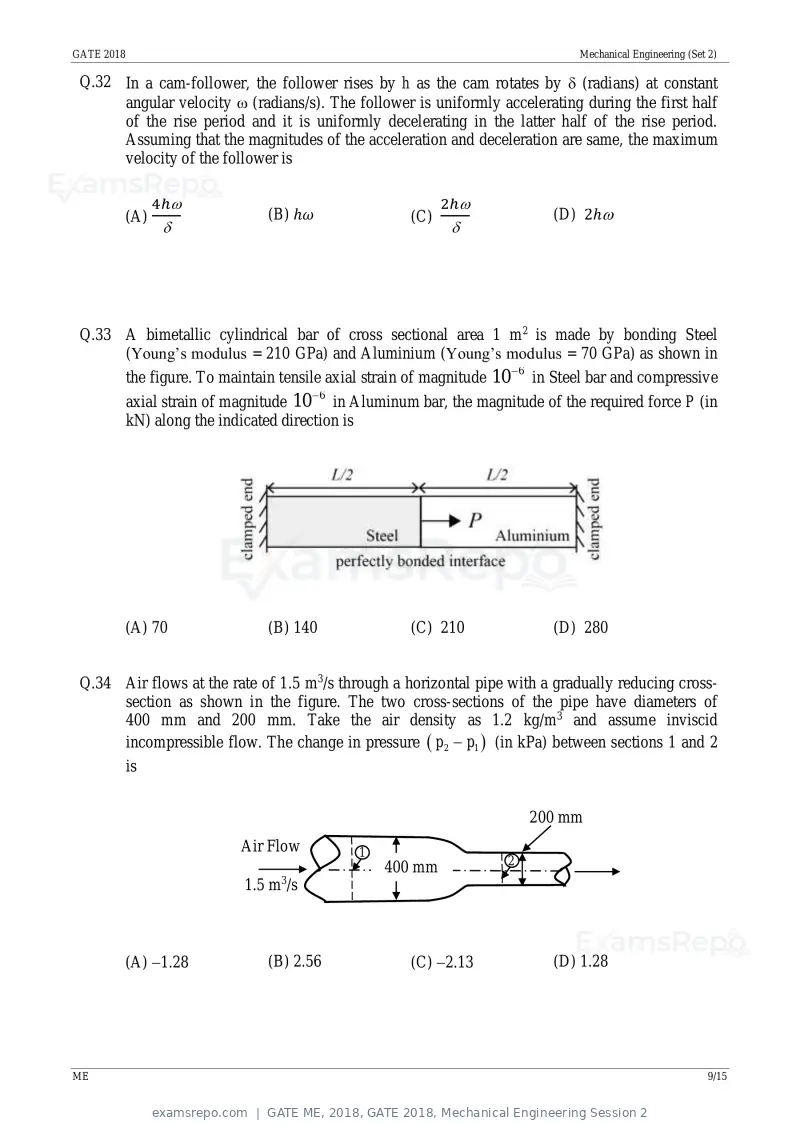 GATE ME 2018 question paper, GATE 2018, Mechanical Engineering Session 2, page 12 of 21