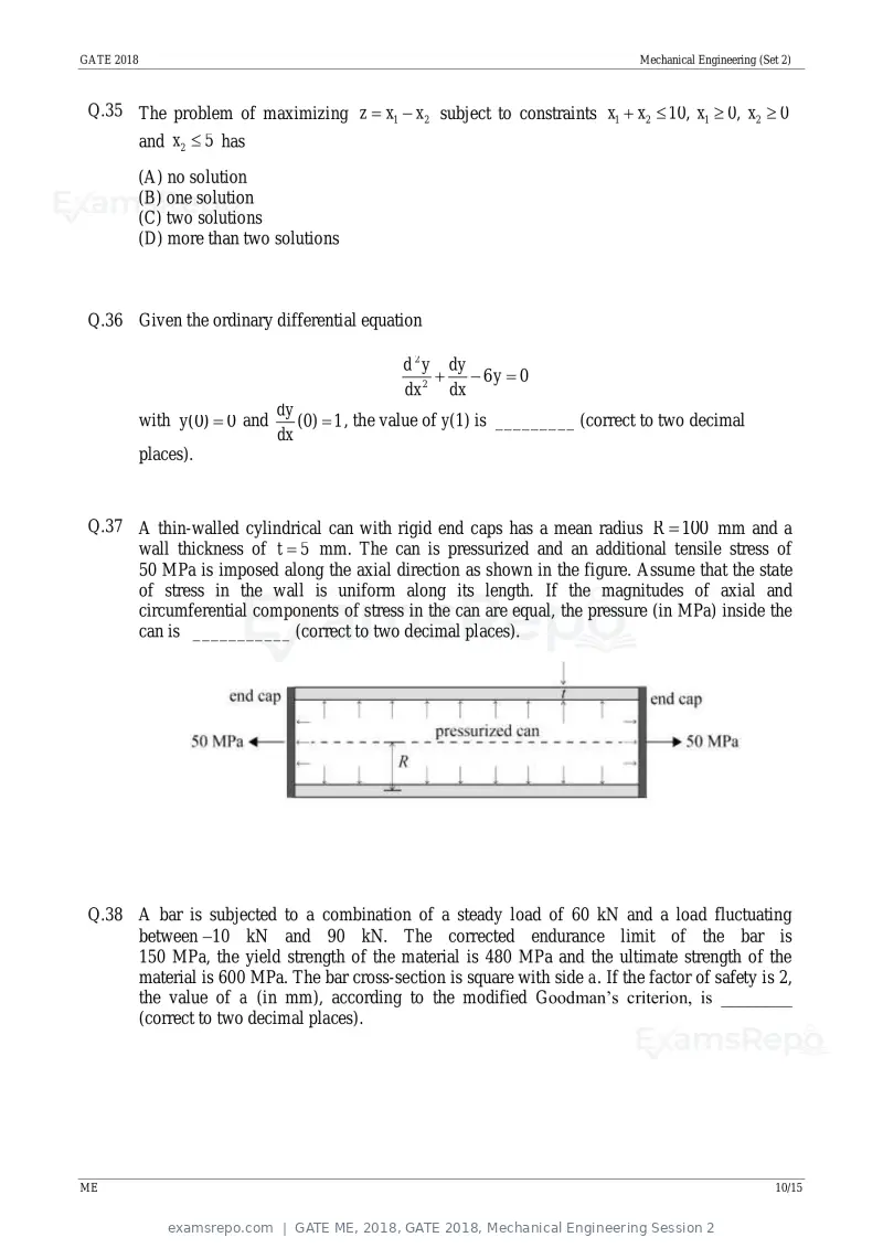 GATE ME 2018 question paper, GATE 2018, Mechanical Engineering Session 2, page 13 of 21