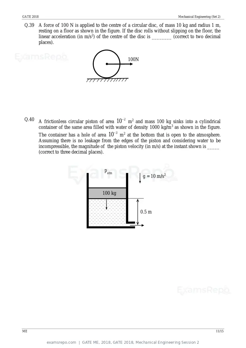 GATE ME 2018 question paper, GATE 2018, Mechanical Engineering Session 2, page 14 of 21