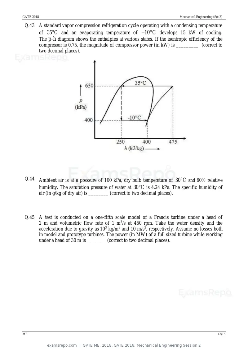 GATE ME 2018 question paper, GATE 2018, Mechanical Engineering Session 2, page 16 of 21