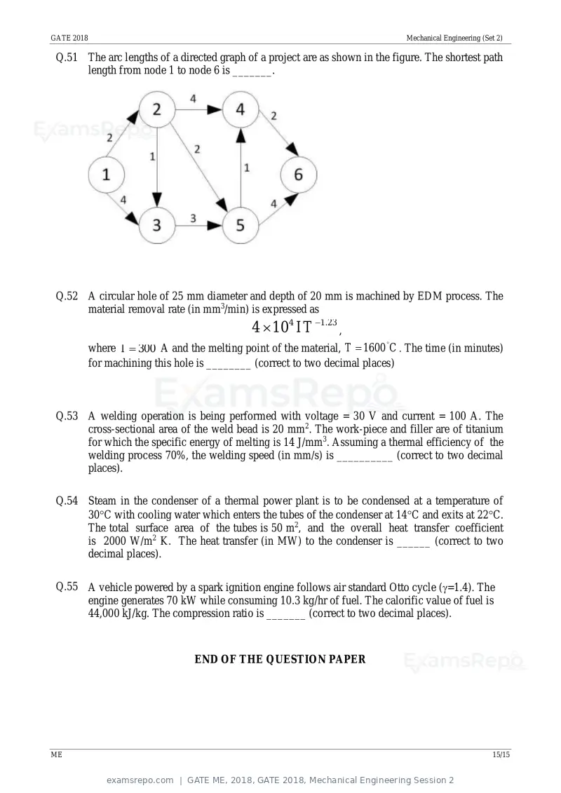 GATE ME 2018 question paper, GATE 2018, Mechanical Engineering Session 2, page 18 of 21