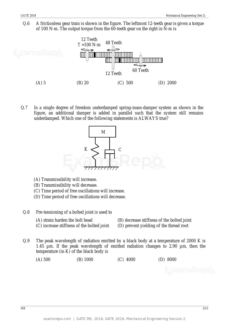 GATE ME 2018 question paper, GATE 2018, Mechanical Engineering Session 2, page 5 of 21