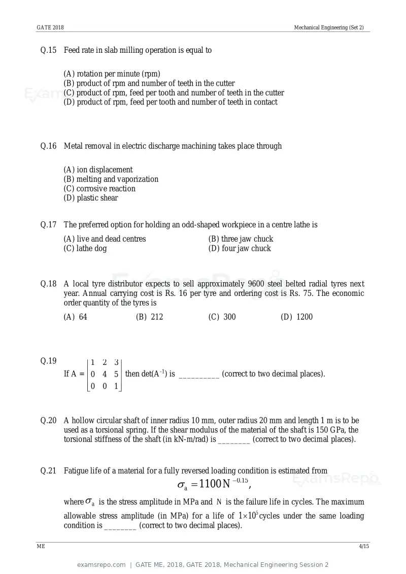 GATE ME 2018 question paper, GATE 2018, Mechanical Engineering Session 2, page 7 of 21